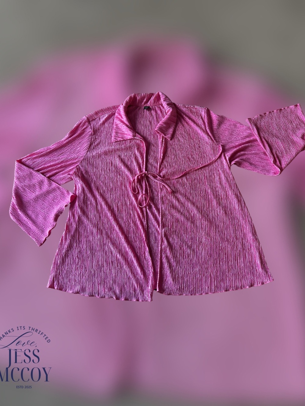 Women’s Pink Dopamine Dressing Textured Tie-Front Top